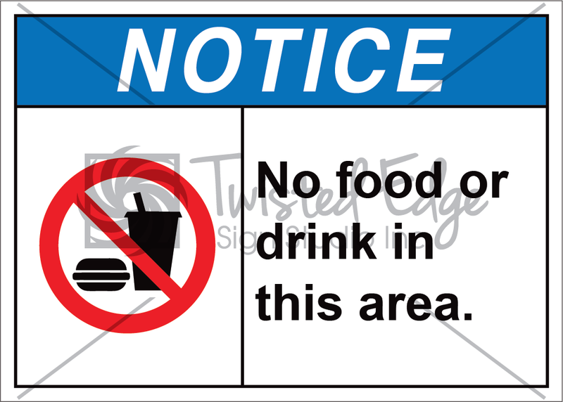 Safety Sign Notice No Food or Drink