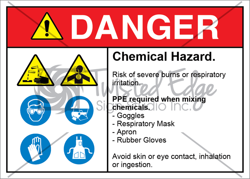 Safety Sign Danger Chemical Hazard Goggles Mask Apron Rubber Gloves