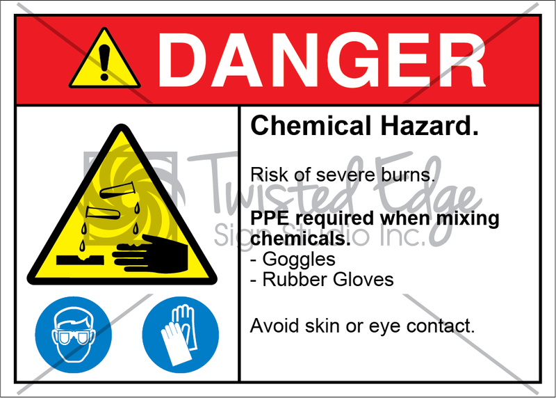 Safety Sign Danger Chemical Hazard Goggles Rubber Gloves
