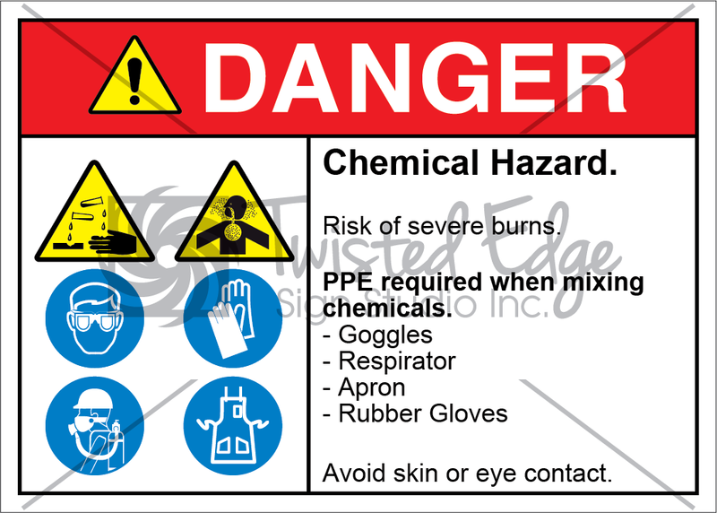 Safety Sign Danger Chemical Hazard Goggles Respirator Apron Rubber Gloves